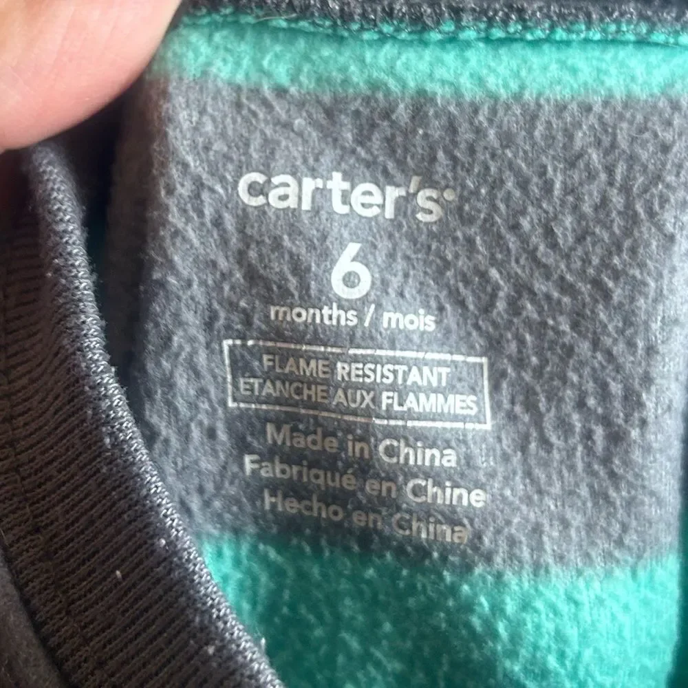 5 for‎ $25🔥6 Months Carter's Truck Green Striped Fleece Pajama Jumpsuit